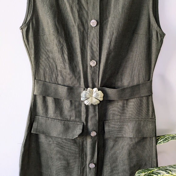 NEW Zara Linen Olive Green Sleeveless Midi Dress - Picture 3 of 9